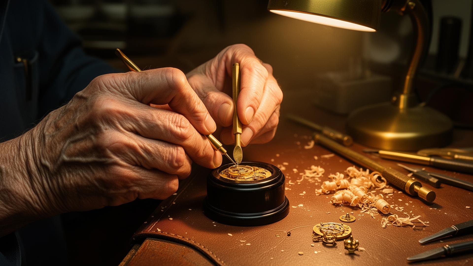 Maître horloger au travail à l'atelier